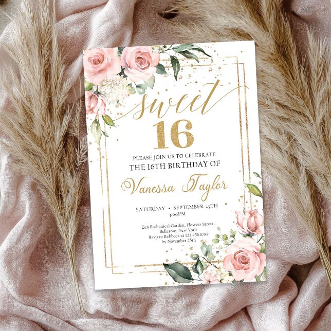 Invitation Cadre doré rose rose or poussiéreux rose (Blush pink gold frame rose gold dusty rose invitation)
