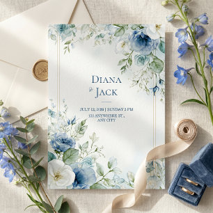 Invitation Cadre double Rose Gold Botanique Bleu Acier