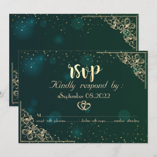 Invitation Cadre élégant à coeurs dorés pour mariage RSVP