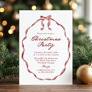 Invitation Cadre élégant avec ruban rouge pour la fête de Noë
