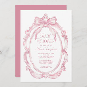 Invitation Cadre élégant + Baby shower de la corbeille rose