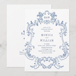 Invitation Cadre élégant baroque bleu poussiéreux pour dîner