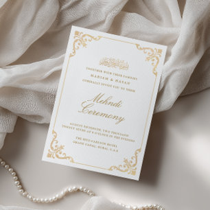 Invitation Cadre élégant baroque doré pour cérémonie de mehnd