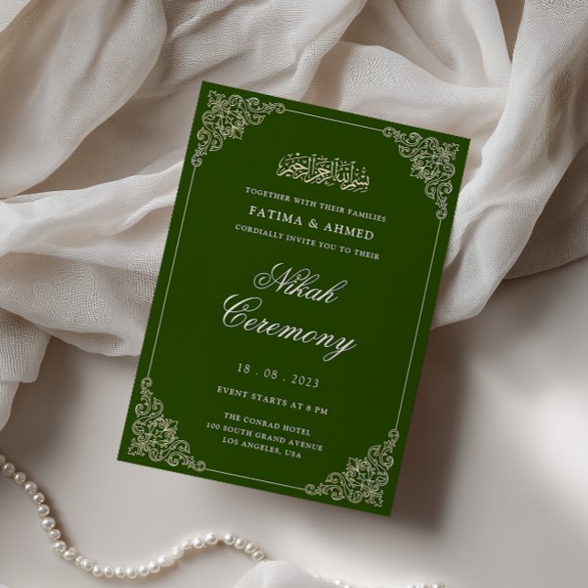 Invitation Cadre Élégant Baroque Vert Émeraude Cérémonie de N (Créateur téléchargé)