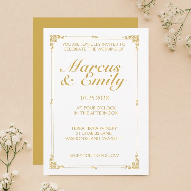 Invitation Cadre élégant blanc et or antique (Créateur téléchargé)