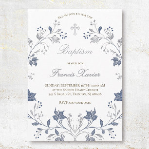Invitation cadre élégant bleu Baptême