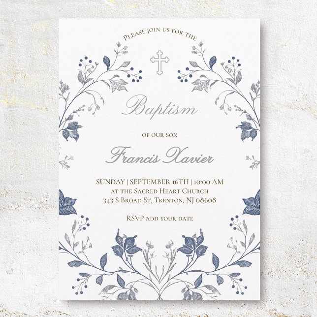 Invitation cadre élégant bleu Baptême (Créateur téléchargé)