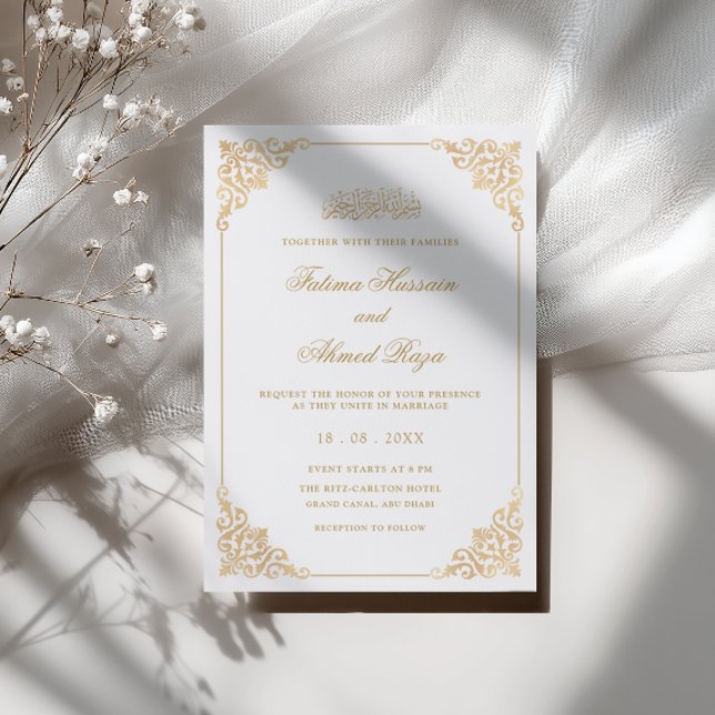 Invitation Cadre élégant classique baroque doré mariage musul (Créateur téléchargé)