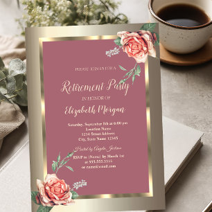 Invitation Cadre élégant de roses dorées pour la retraite