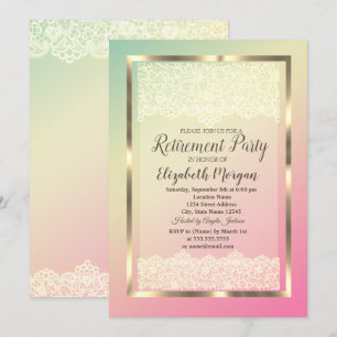 Invitation Cadre élégant en or Broderie ombrée Fête de retrai