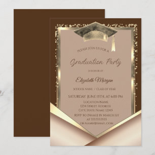 Invitation Cadre élégant en or diamants marron remise de dipl