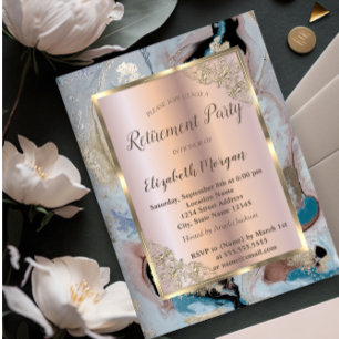 Invitation Cadre élégant en or, Or rose, Retraite en marbre