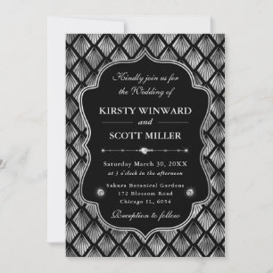 Invitation Cadre Élégant Éventail Motif Art Déco Mariage Arge