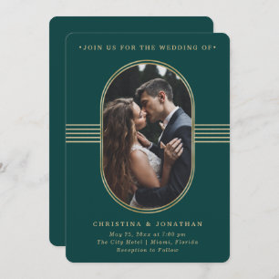 Invitation Cadre élégant   Mariage photo vert et or