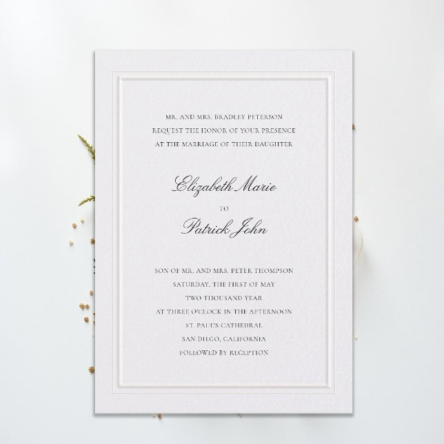 Invitation Cadre Élégant Moderne Classique Élévé Mariage Perl (modern classic wedding invitation double frame elevated pearl formal traditional calligraphy stately)