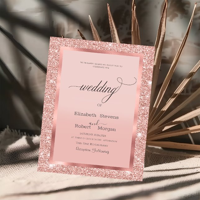Invitation Cadre élégant Rose Gold Pailleté (Créateur téléchargé)