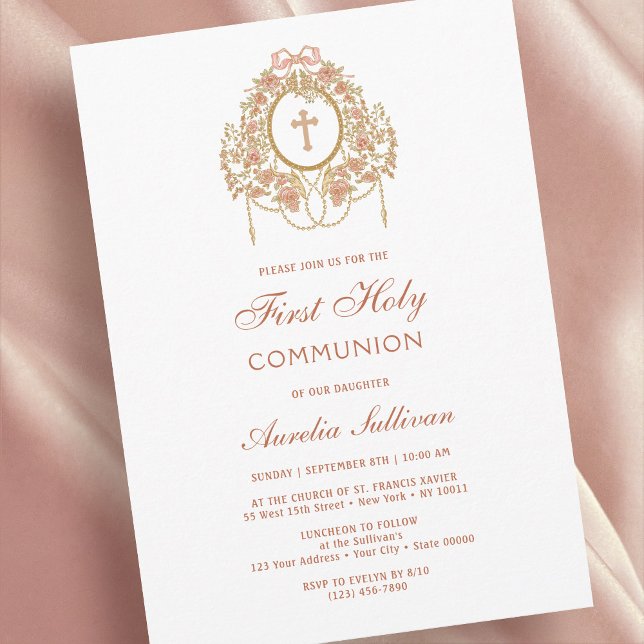 Invitation Cadre élégant Sainte Croix Première Communion (Créateur téléchargé)