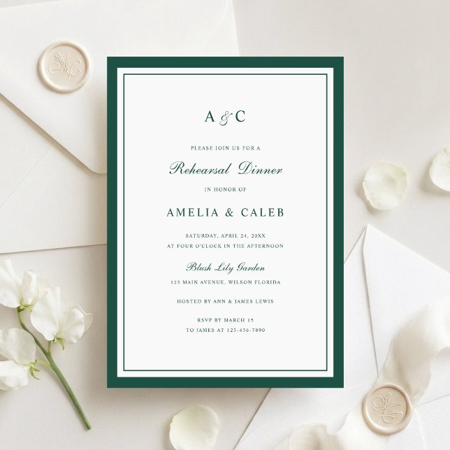 Invitation Cadre élégant vert foncé pour dîner de répétition  (Créateur téléchargé)