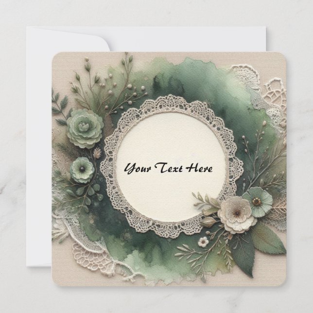 Invitation Cadre élégant vert forêt avec fleurs (Devant)