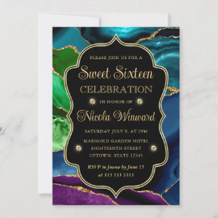 Invitation Cadre en agate pailleté sarcelle, violet et or pou