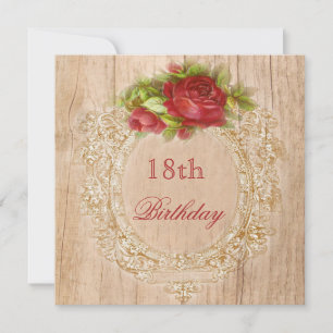 Invitation Cadre en bois de rose rouge pour 18e anniversaire