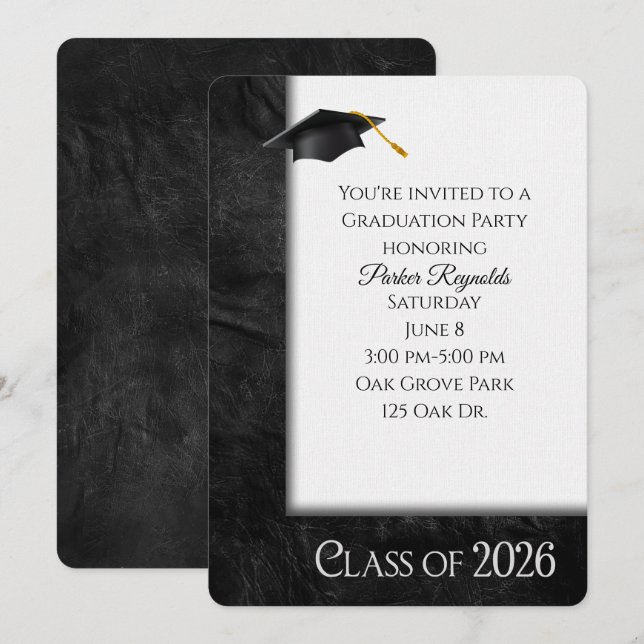 Invitation Cadre en cuir de la fête de graduation 2025 (Devant / Derrière)