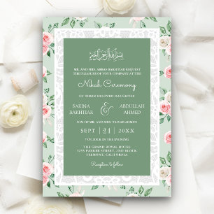 Invitation Cadre en dentelle blanche florale rose menthe Mari