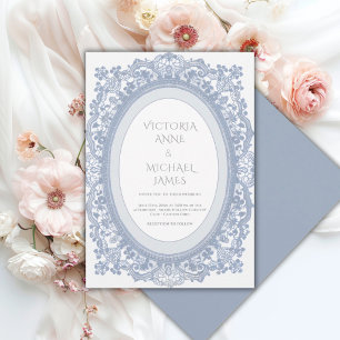 Invitation Cadre en dentelle bleue Mariage fantaisiste vintag