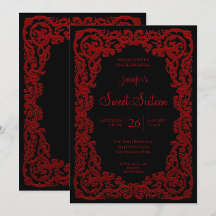 Invitation Cadre en dentelle orné rouge Sweet 16