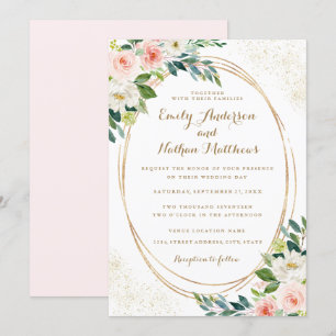 Invitation Cadre en or aquarelle Mariage floral rose
