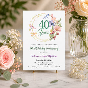 Invitation Cadre en or pour 40e anniversaire de mariage Flora