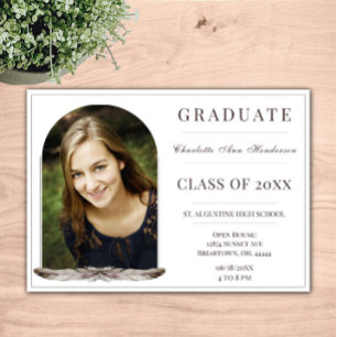 Invitation Cadre en plumes Boho Photo Open House   Blanc