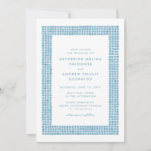 Invitation Cadre en tuile bleu grec simple destination mariag