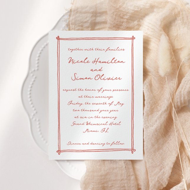 Invitation Cadre esquissé Mariage à main blanche (Créateur téléchargé)