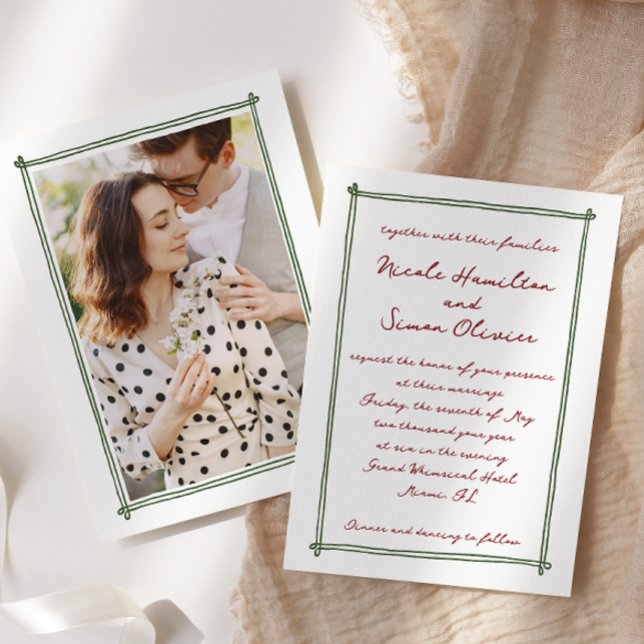 Invitation Cadre esquissé Mariage photo à main blanche (Créateur téléchargé)