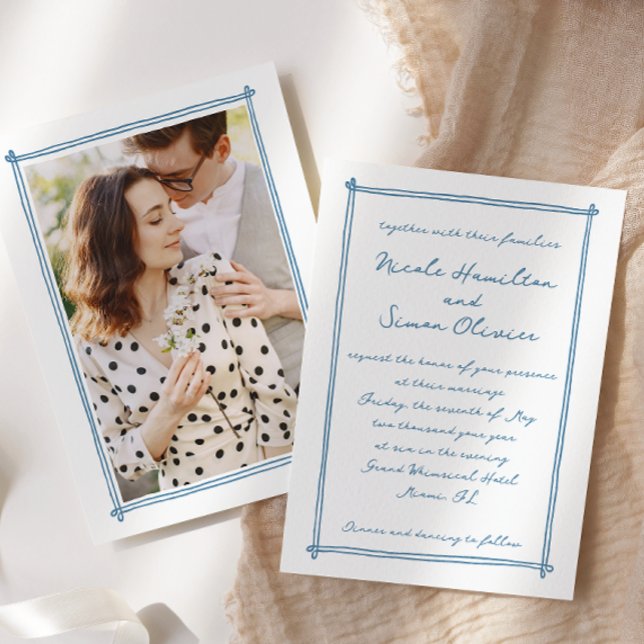 Invitation Cadre esquissé Mariage photo à main blanche (Créateur téléchargé)