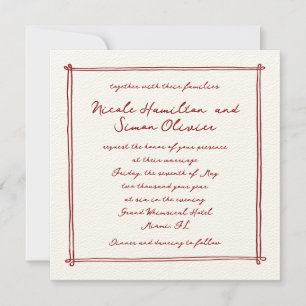 Invitation Cadre esquissé rouge Whimsical main tiré Mariage