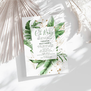Invitation Cadre et Baby shower en or de la feuille tropicale