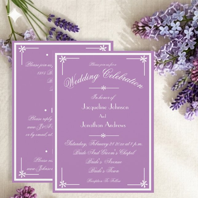 Invitation Cadre et écriture blancs mariage mauve romantique (Lovely, Perfect in the right setting.)