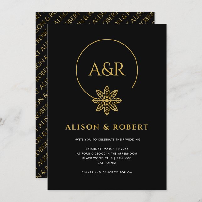 Invitation Cadre et initiales élégants inspirés de bijoux mar (Devant / Derrière)