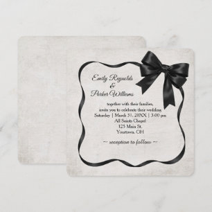 Invitation Cadre et nœud en ruban de satin noir pour mariage