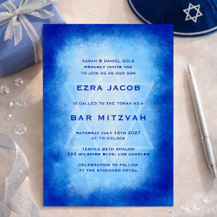 Invitation Cadre étoile aquarelle bleue Bar Mitzvah personnal