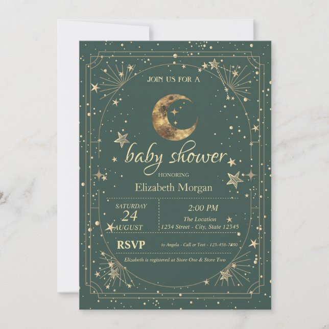 Invitation Cadre Étoiles Lune Céleste Vert (Devant)