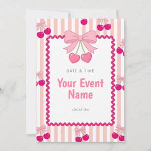 Invitation Cadre festonné à rayures cœur rose Cerise