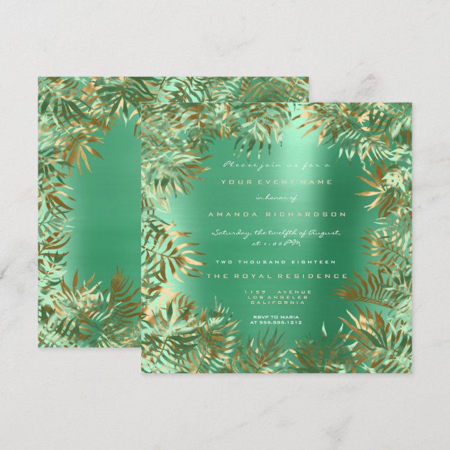 Invitation Cadre Feuille de Palmier Vert Tropical Métallic Mi (Devant / Derrière)