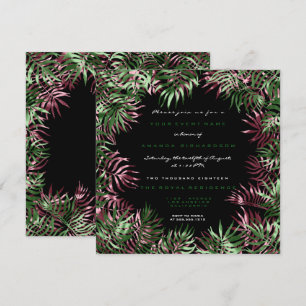 Invitation Cadre feuille de palmier vert tropical noir blanc 