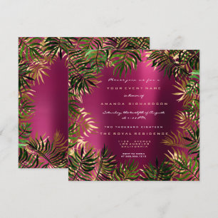 Invitation Cadre feuille de palmier vert tropical rose frambo