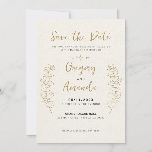 Invitation Cadre Feuille Or Peint À La Main Économisez À La D (Devant)