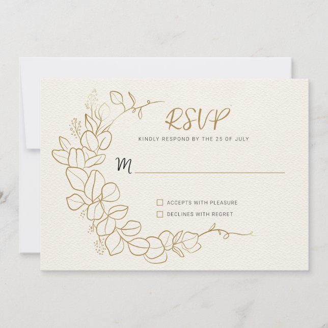 Invitation Cadre Feuilles or peint à la main RSVP (Devant)