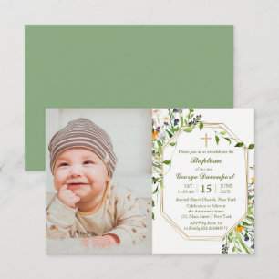 Invitation Cadre fleur sauvage Baptême photo personnalisée In